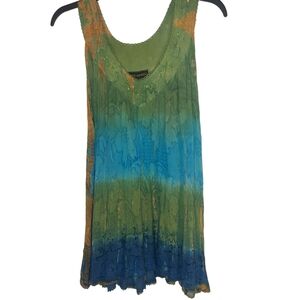 Colorful Bohemian Embroidered & Sequined Crinked Cotton Top One Size NWT